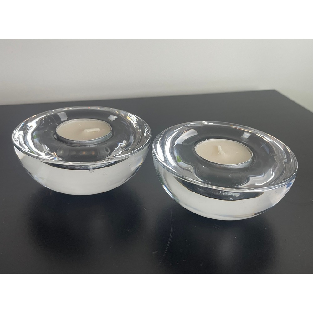 00419 - Set of 2 Clear Glass Tea Light Candle Holders Heavy Bowl Votive Holders‎ - Picture 10 of 11